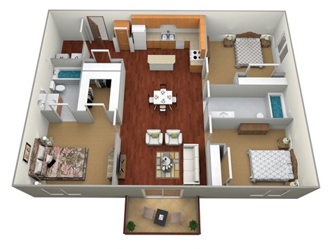 Floor plan for 3 beds, 2 baths, 1324 sqft